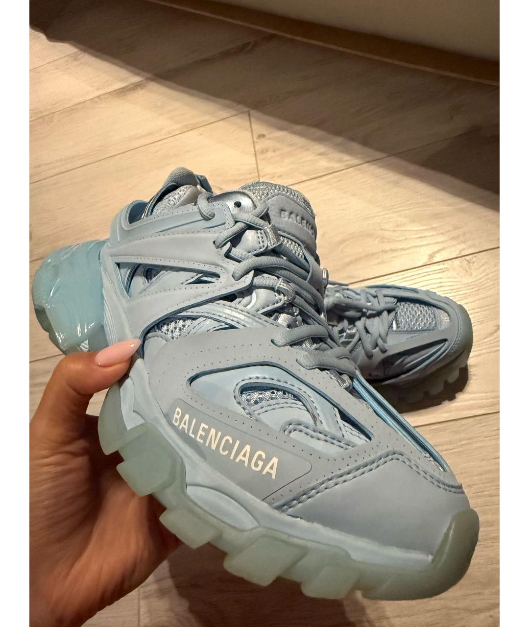 BALENCIAGA Голубые кожаные кроссовки, фото 3