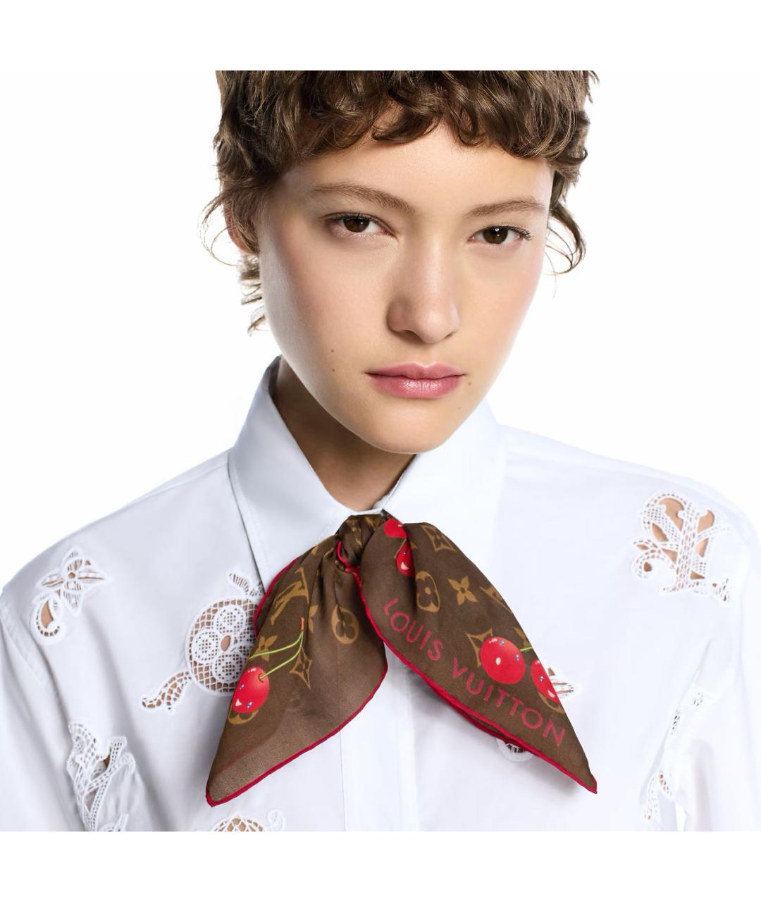 LOUIS VUITTON Коричневый шелковый платок, фото 5