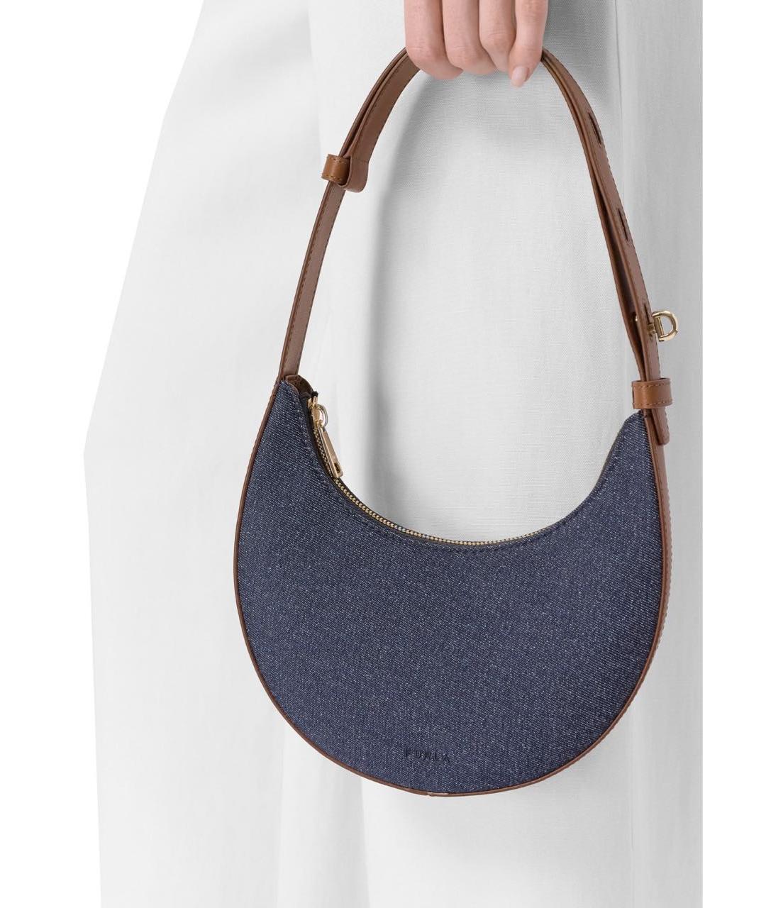 FURLA Темно-синяя хлопковая сумка с короткими ручками, фото 2