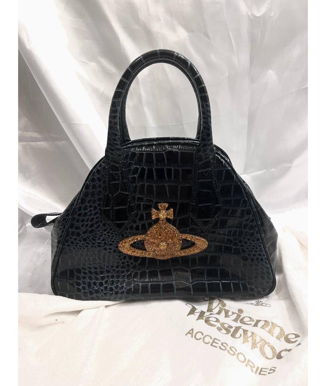VIVIENNE WESTWOOD Темно-синяя кожаная сумка с короткими ручками, фото 7