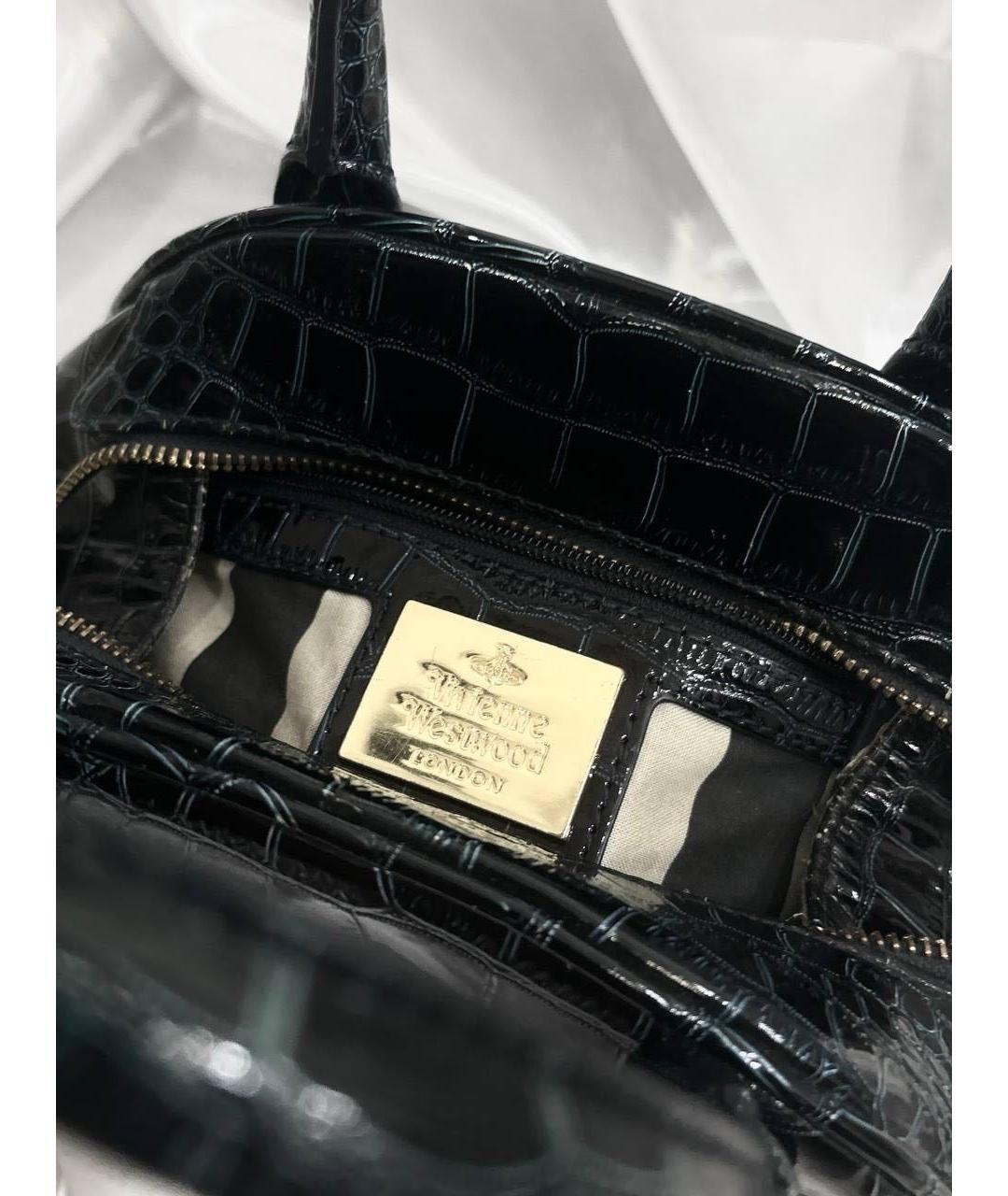 VIVIENNE WESTWOOD Темно-синяя кожаная сумка с короткими ручками, фото 4