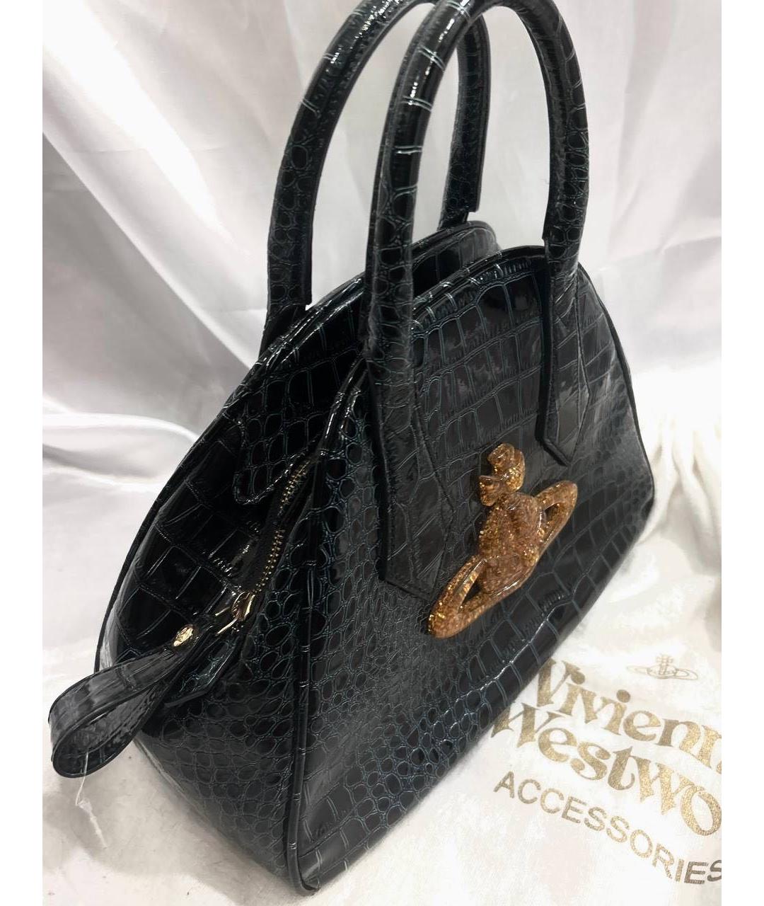 VIVIENNE WESTWOOD Темно-синяя кожаная сумка с короткими ручками, фото 2