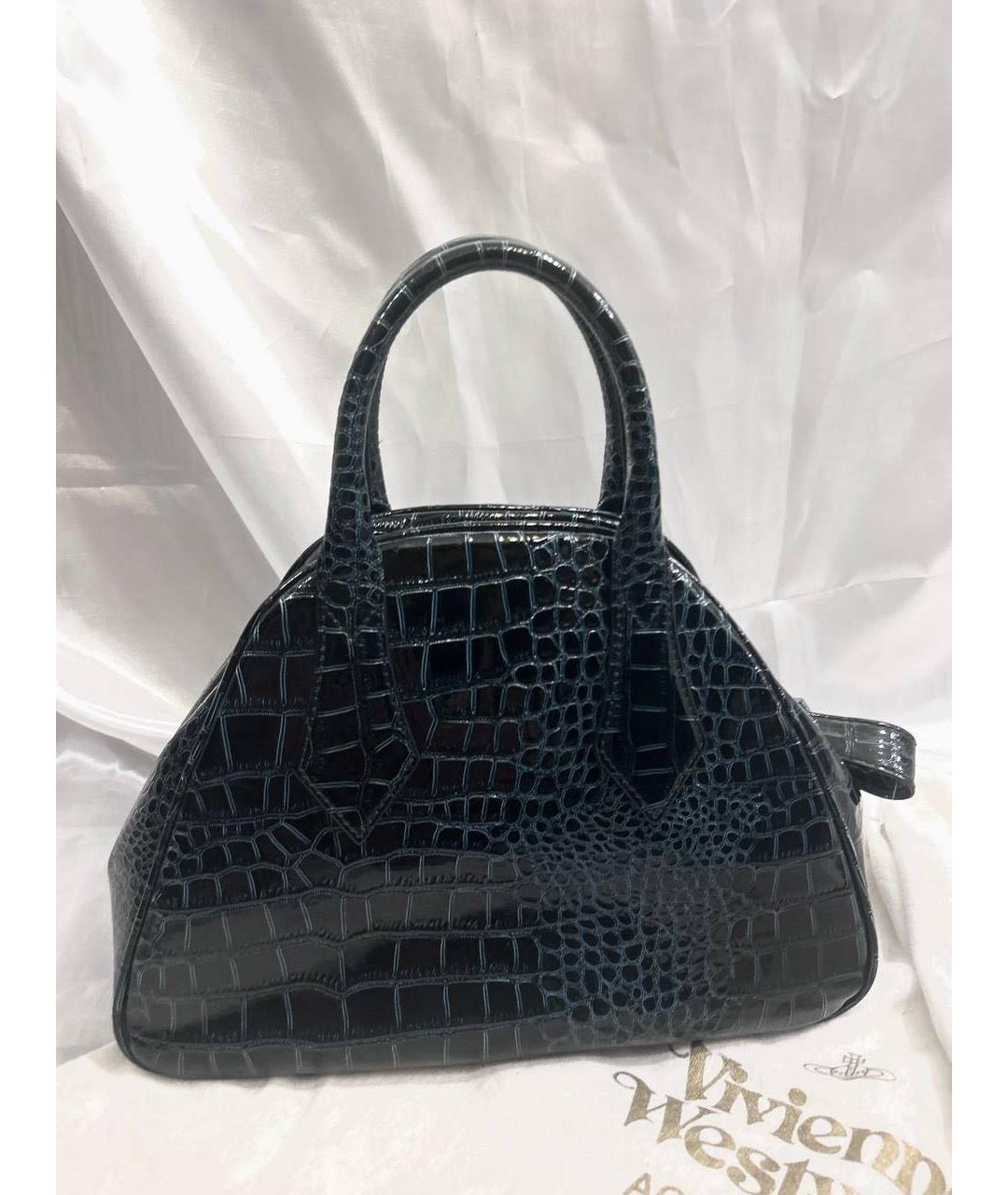 VIVIENNE WESTWOOD Темно-синяя кожаная сумка с короткими ручками, фото 3