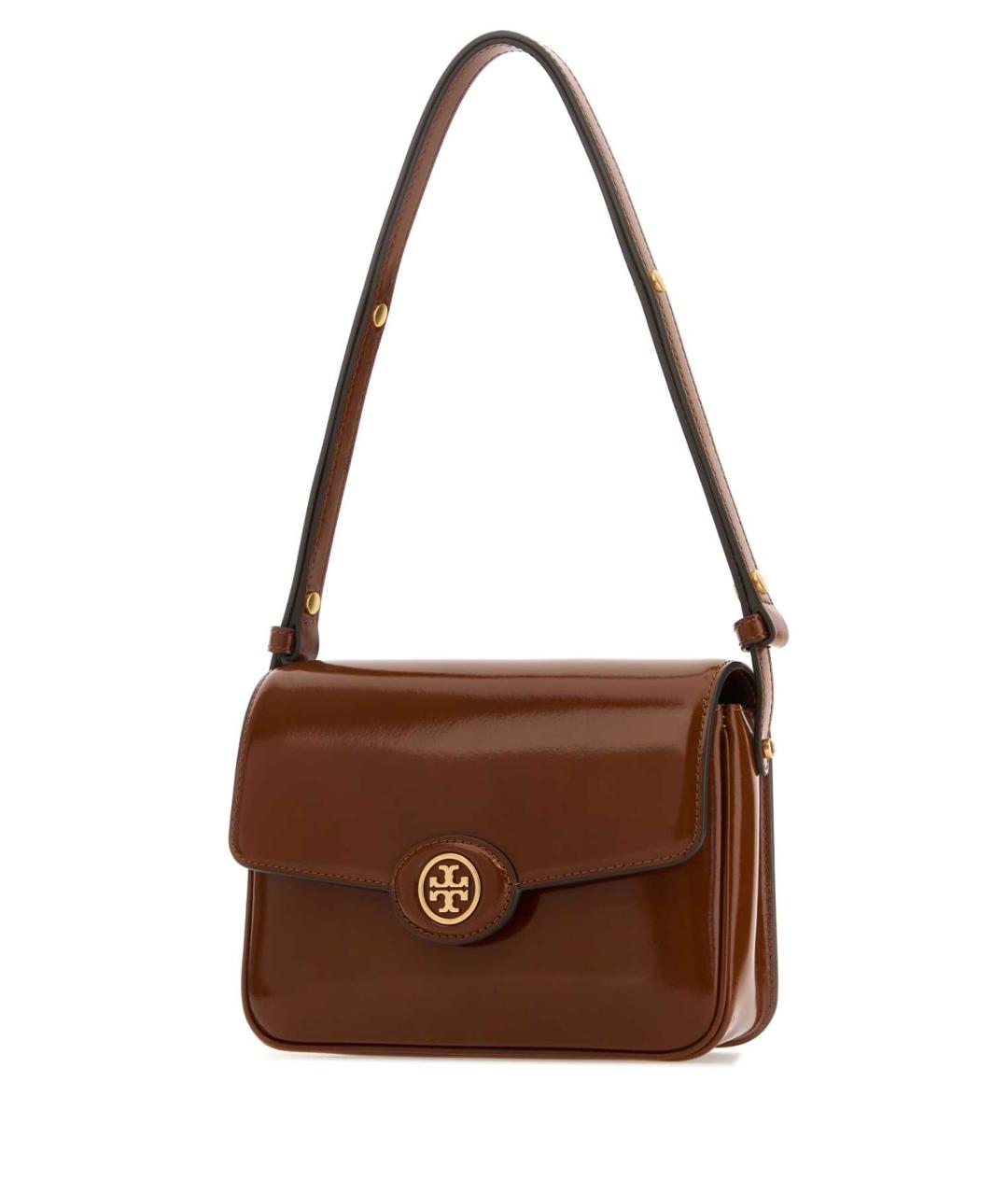 TORY BURCH Коричневая сумка через плечо из лакированной кожи, фото 2