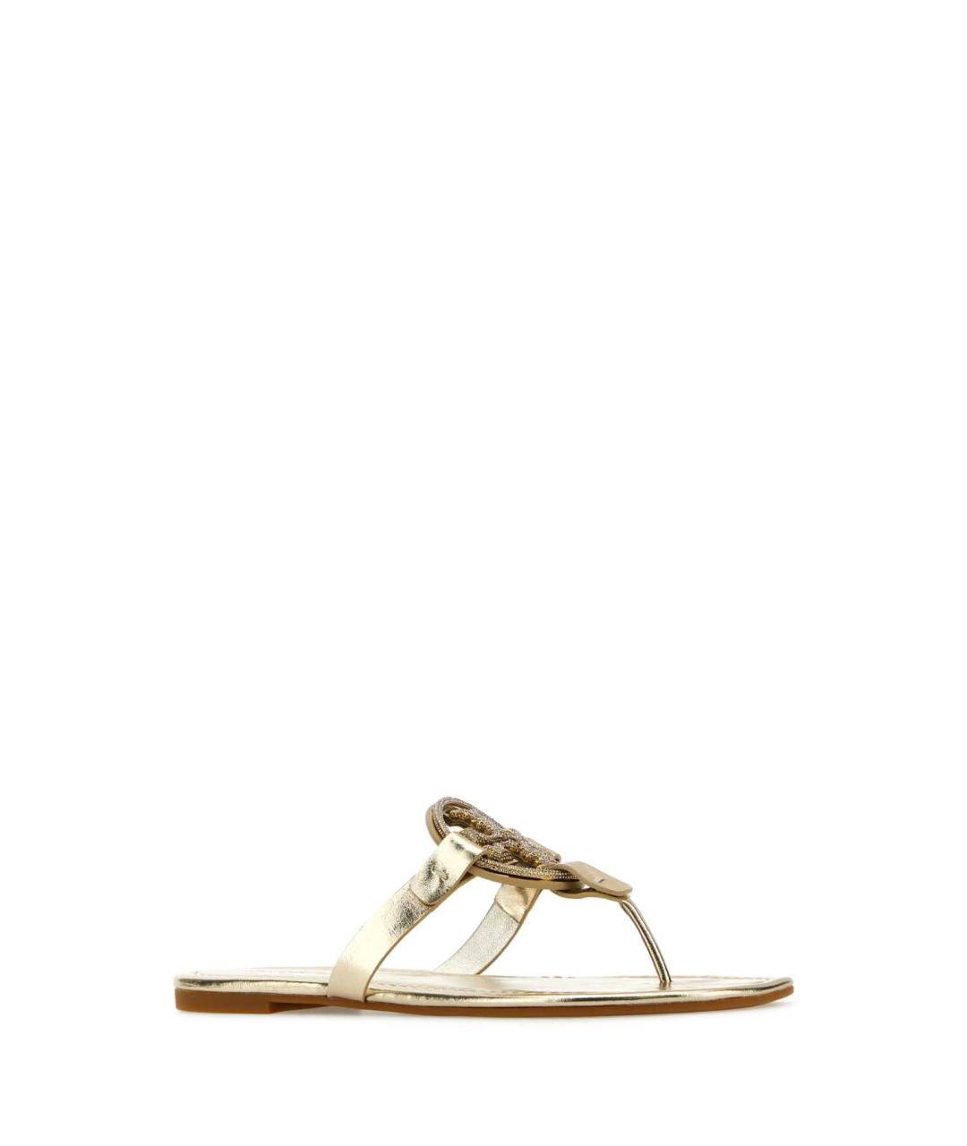 TORY BURCH Золотые кожаные шлепанцы, фото 2