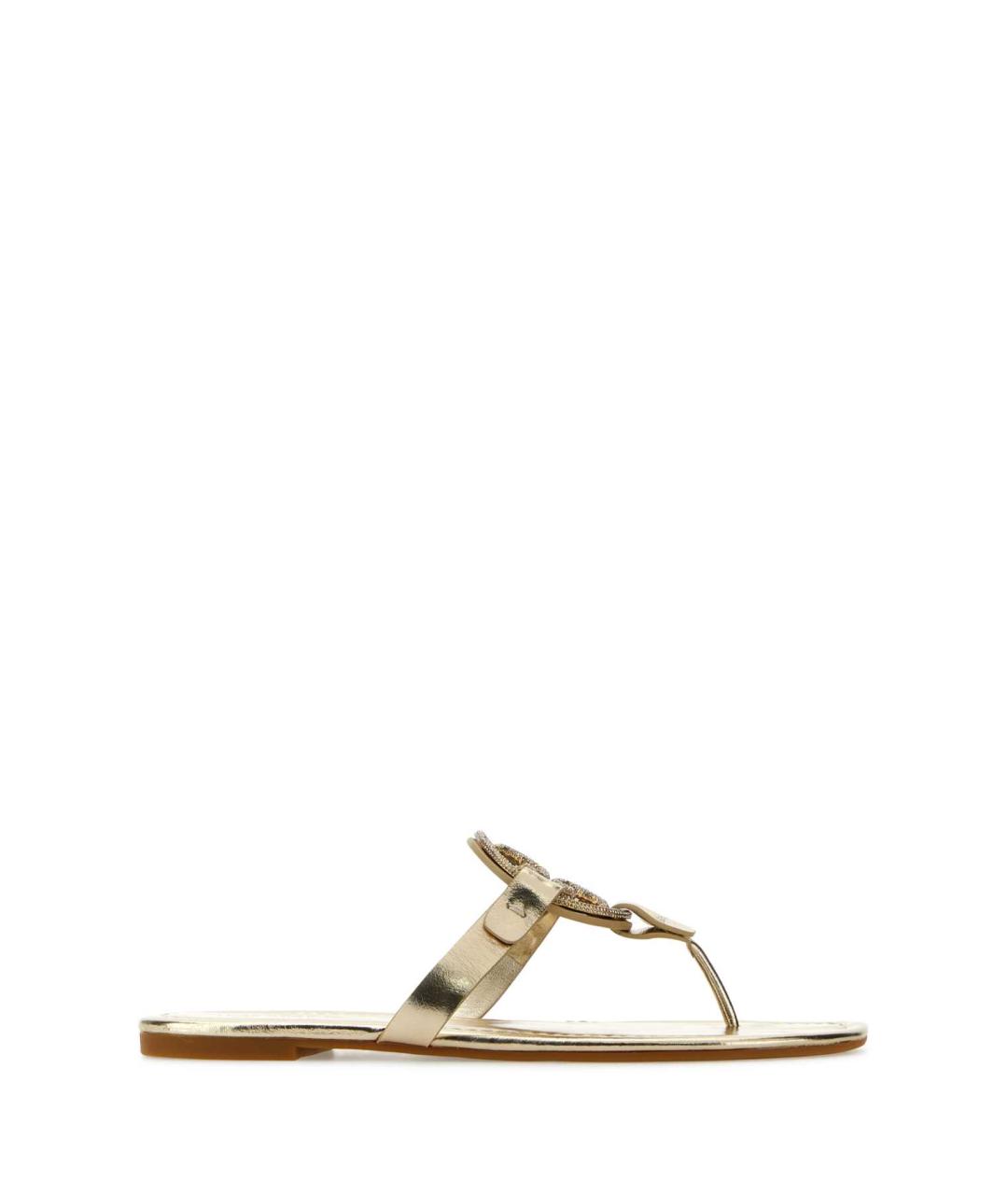 TORY BURCH Золотые кожаные шлепанцы, фото 1
