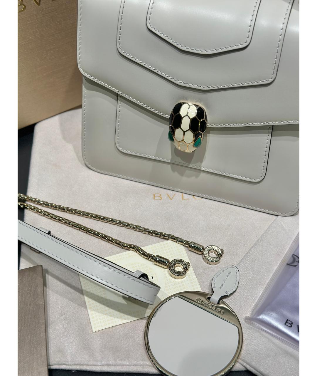 BVLGARI Белая кожаная сумка с короткими ручками, фото 8