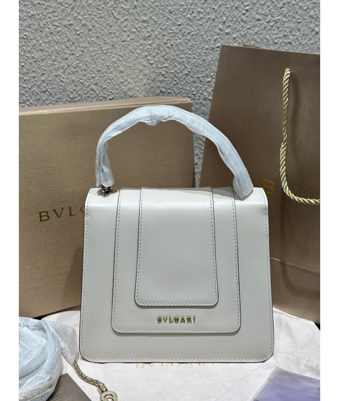 BVLGARI Белая кожаная сумка с короткими ручками, фото 5
