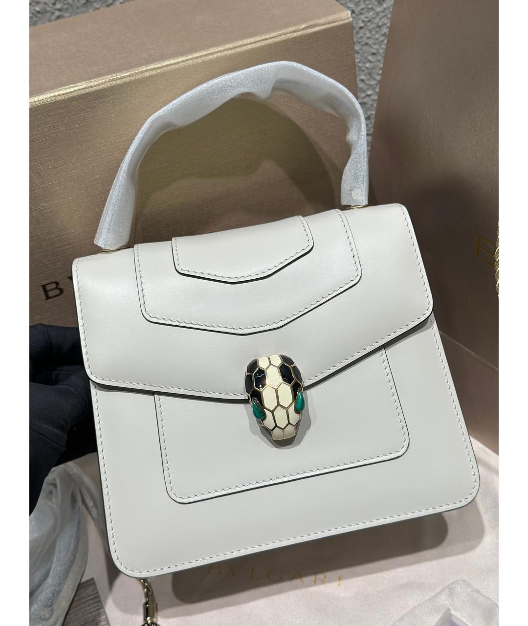 BVLGARI Белая кожаная сумка с короткими ручками, фото 2
