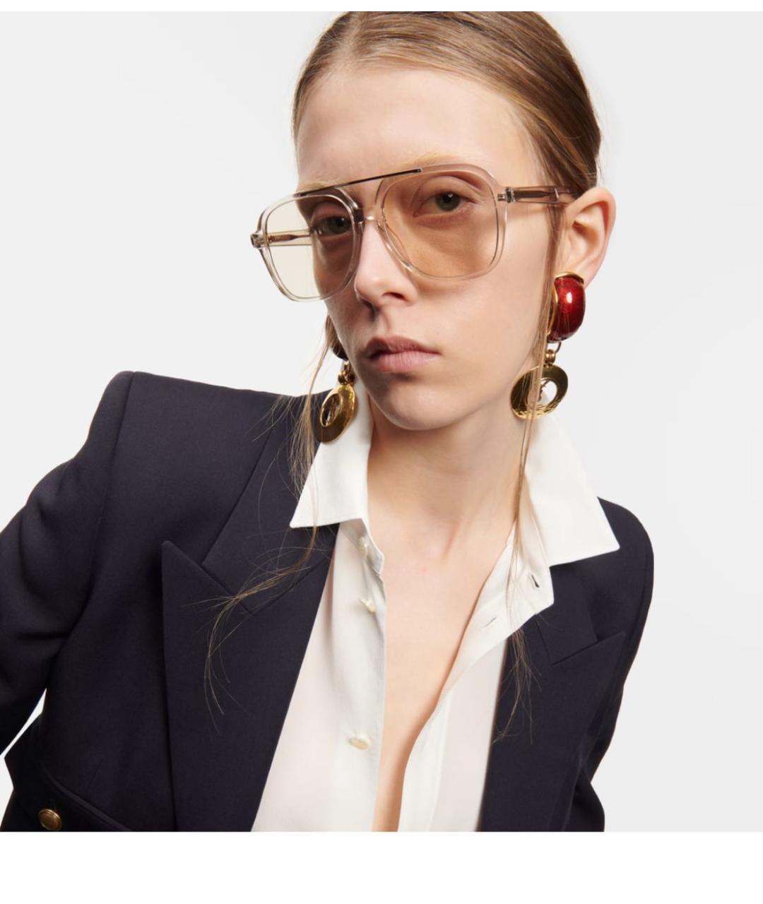 SAINT LAURENT Бежевые пластиковые солнцезащитные очки, фото 3