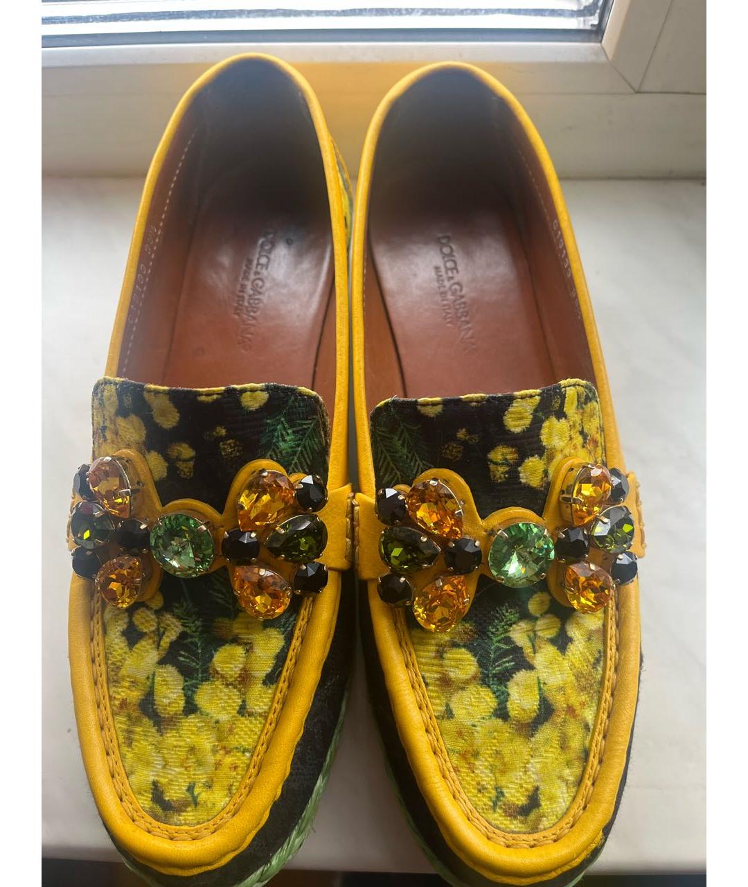 DOLCE&GABBANA Желтые кожаные мокасины, фото 2