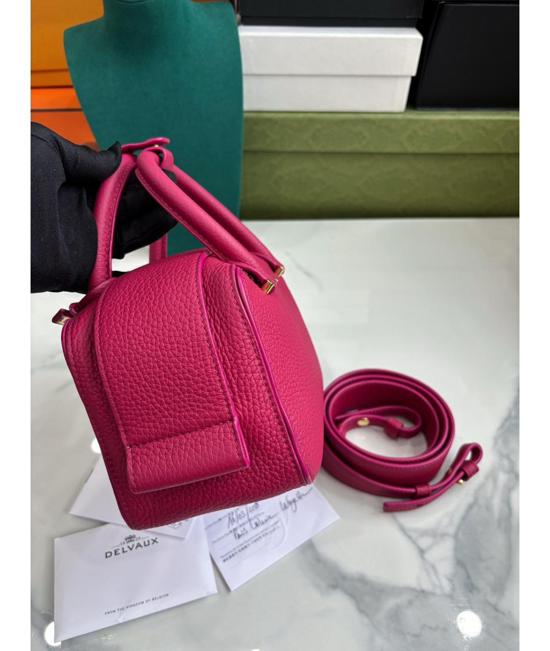 DELVAUX Розовая кожаная сумка с короткими ручками, фото 4