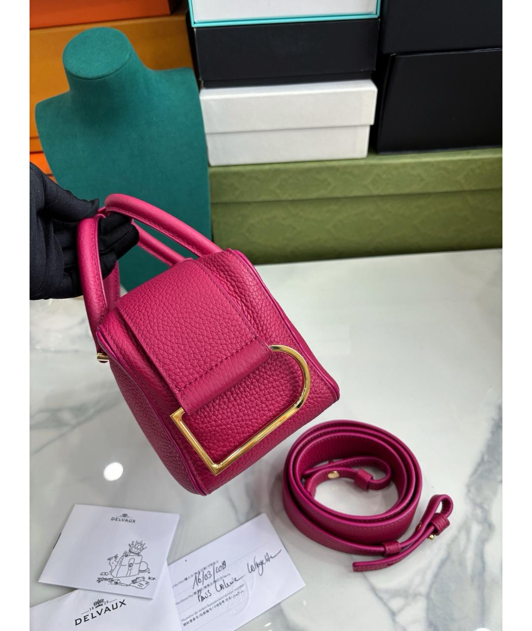 DELVAUX Розовая кожаная сумка с короткими ручками, фото 3