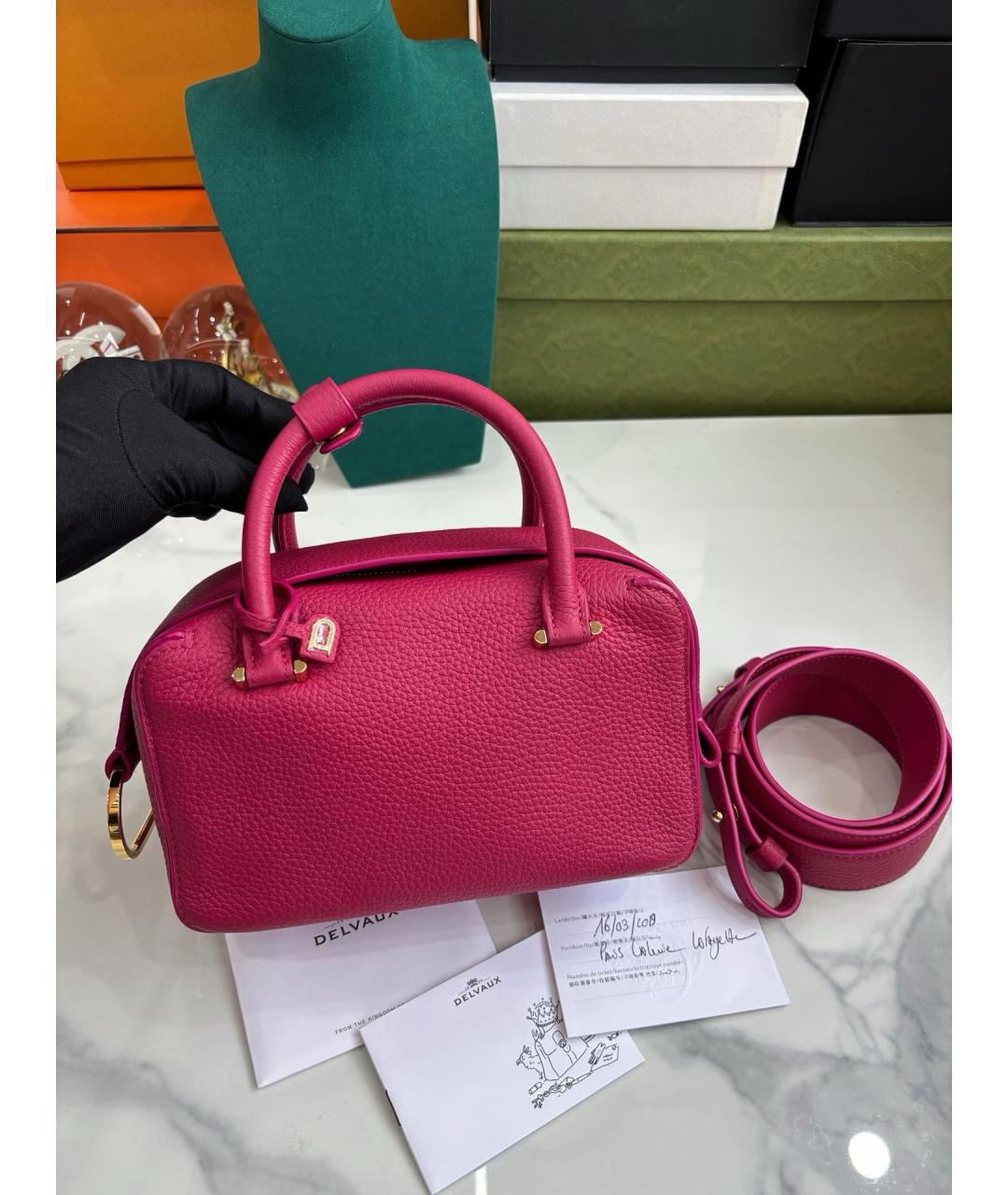 DELVAUX Розовая кожаная сумка с короткими ручками, фото 2