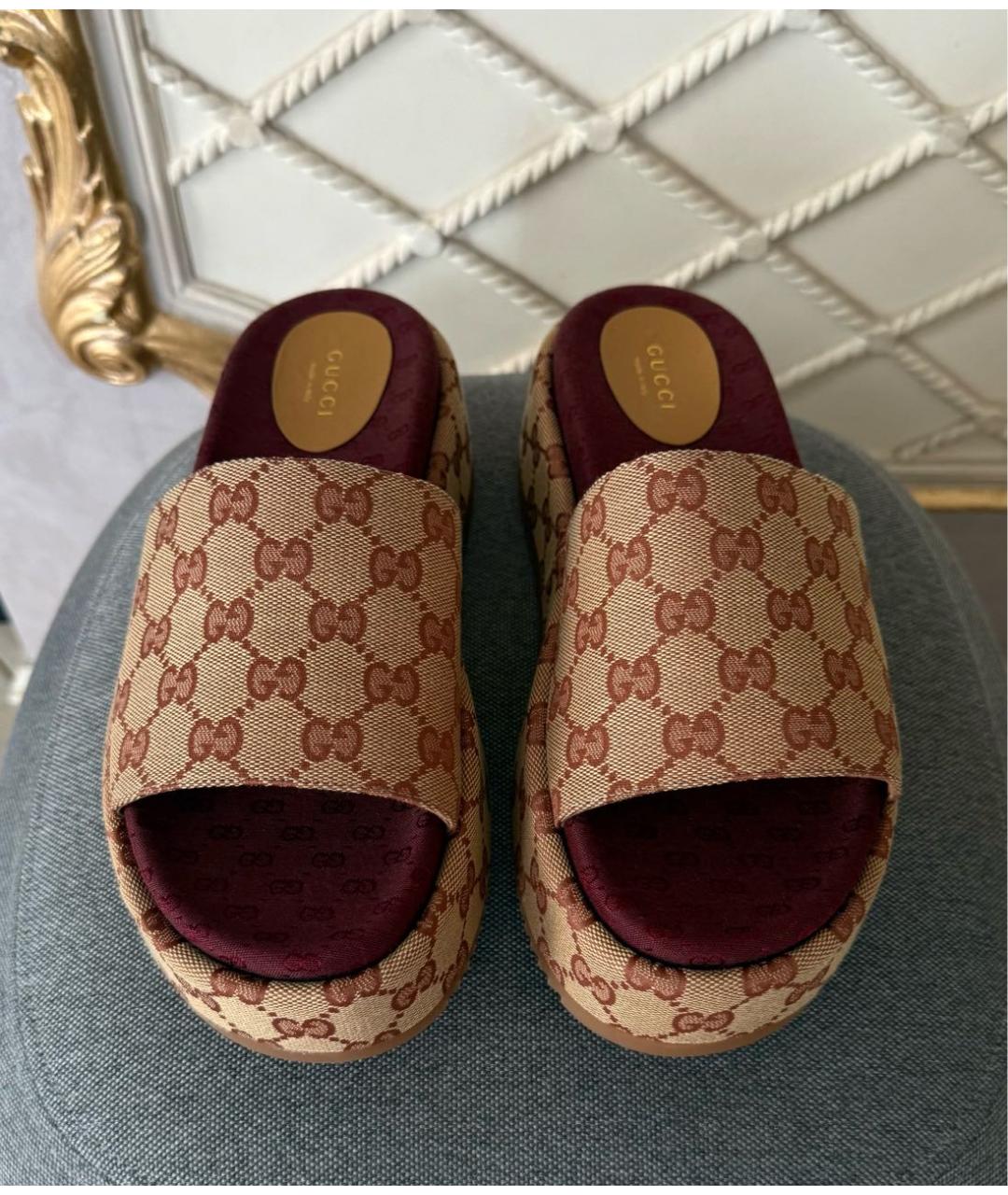 GUCCI Бежевые текстильные шлепанцы, фото 2