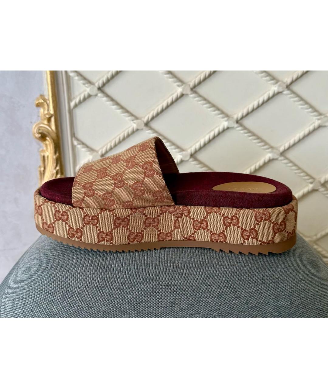 GUCCI Бежевые текстильные шлепанцы, фото 8