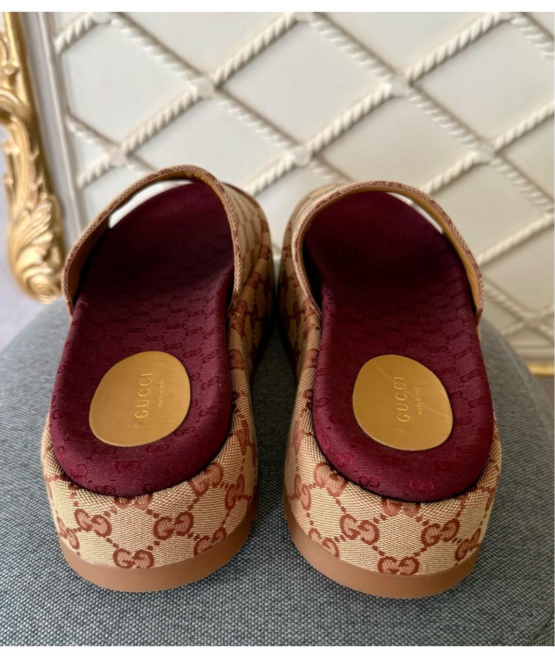 GUCCI Бежевые текстильные шлепанцы, фото 4