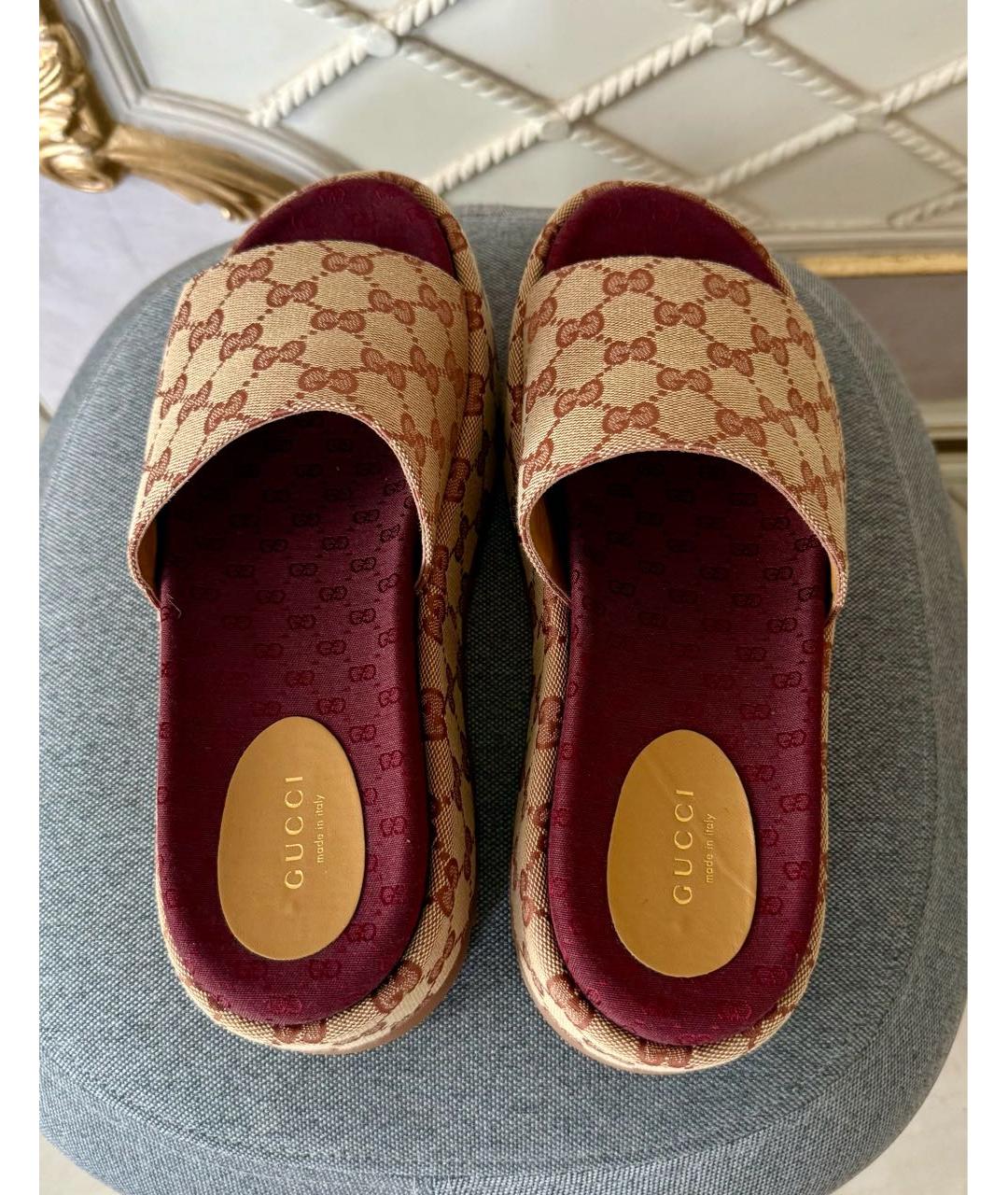 GUCCI Бежевые текстильные шлепанцы, фото 3