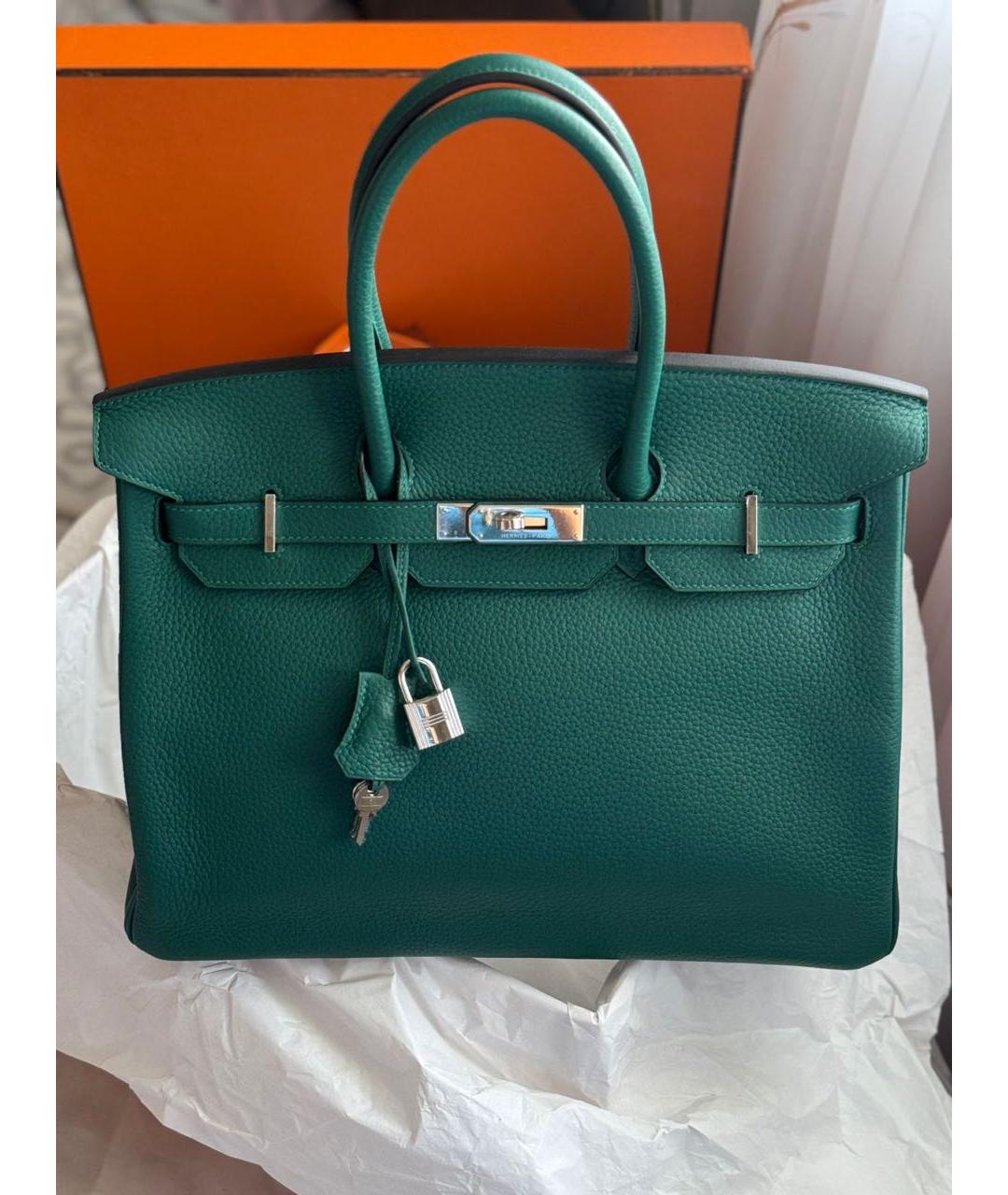 HERMES Зеленая кожаная сумка с короткими ручками, фото 9