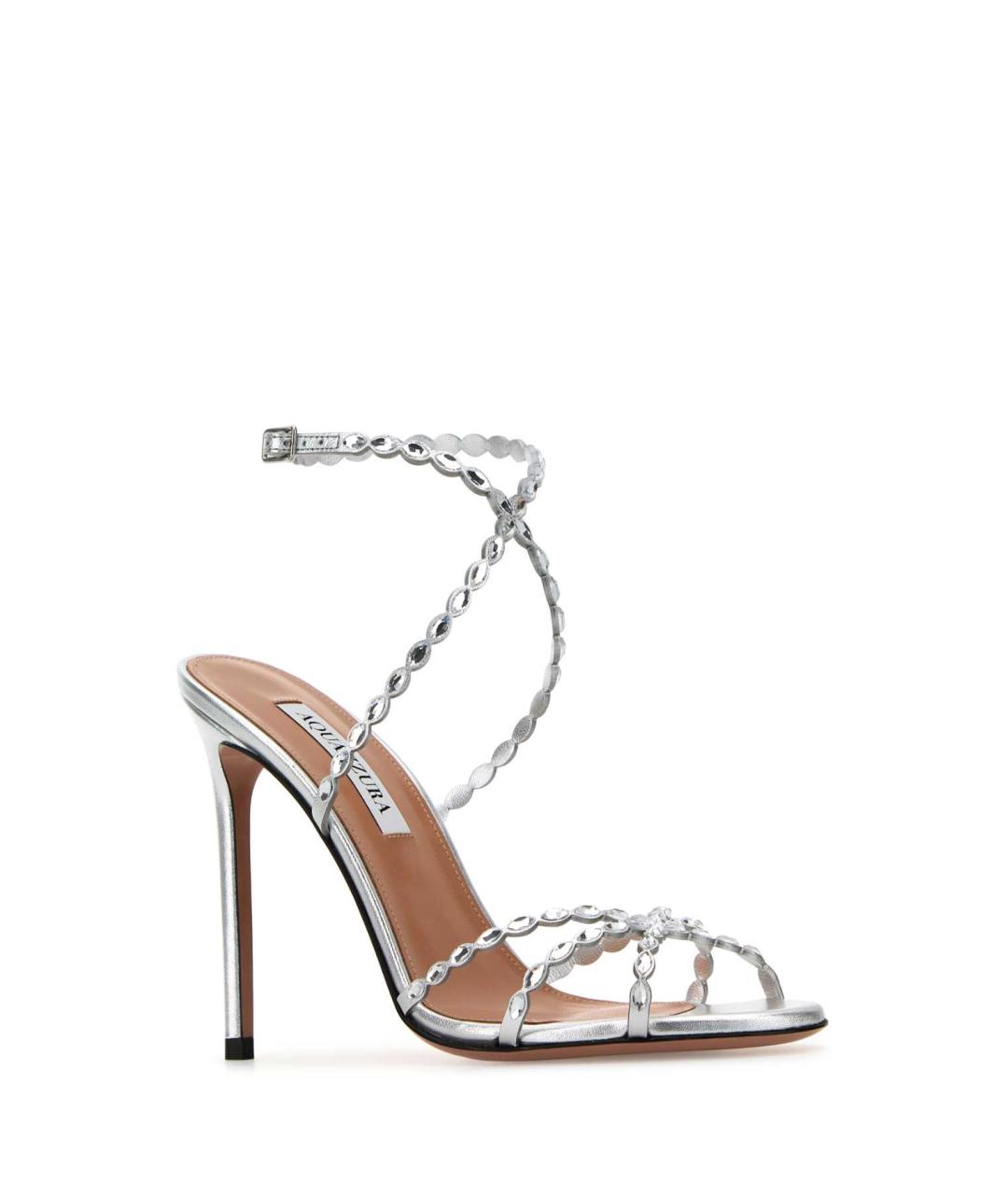 AQUAZZURA Серебряные кожаные босоножки, фото 2
