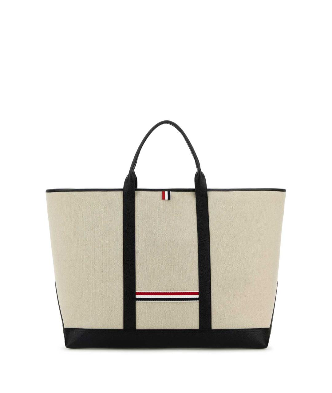 THOM BROWNE Бежевая тканевая сумка тоут, фото 1