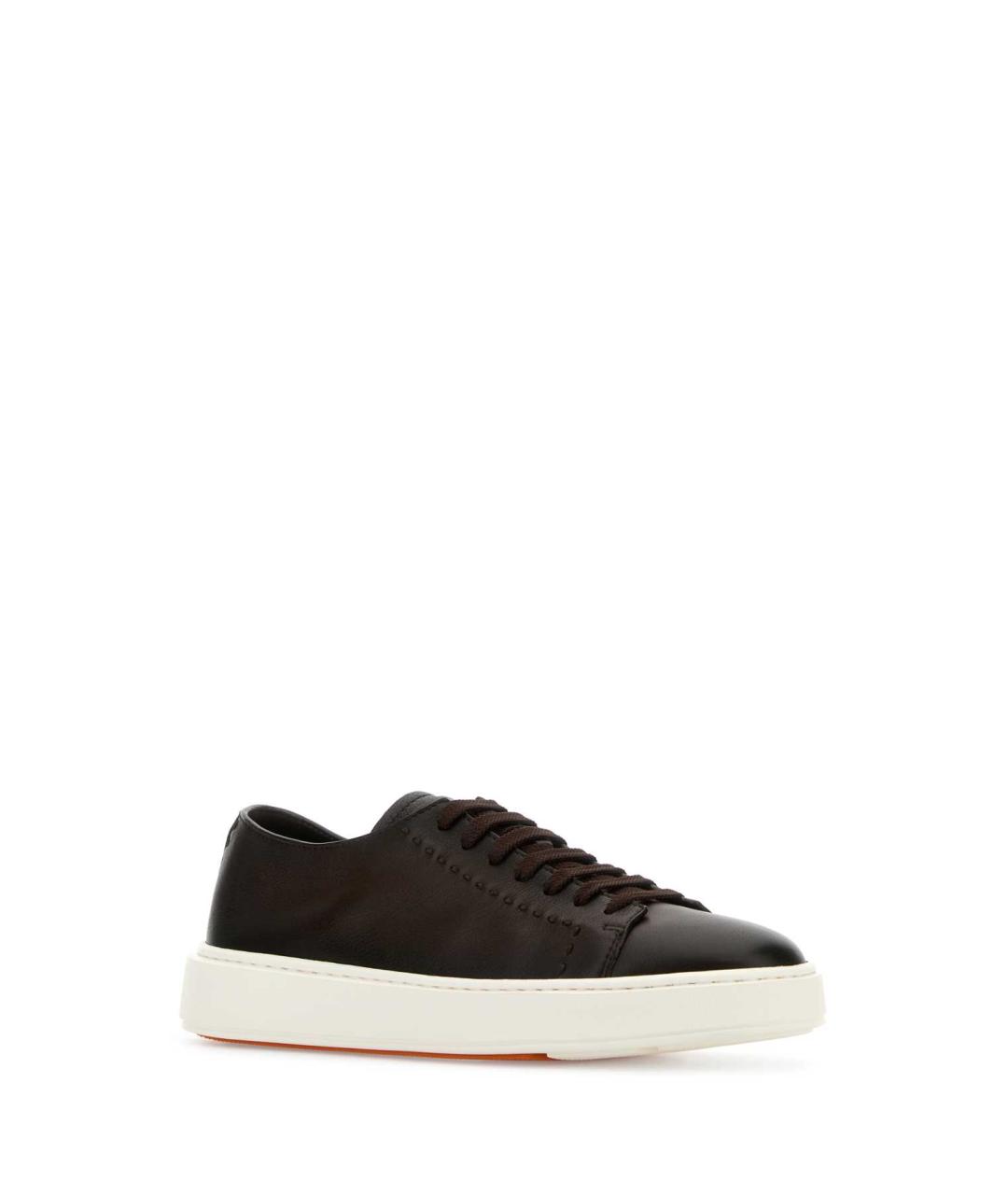SANTONI Коричневые кожаные низкие кроссовки / кеды, фото 2