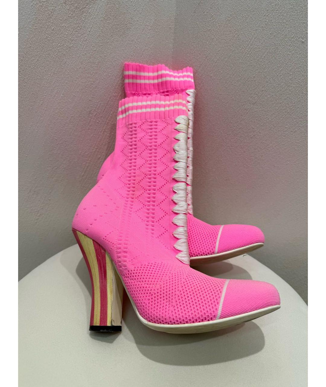 FENDI Розовые текстильные ботильоны, фото 5