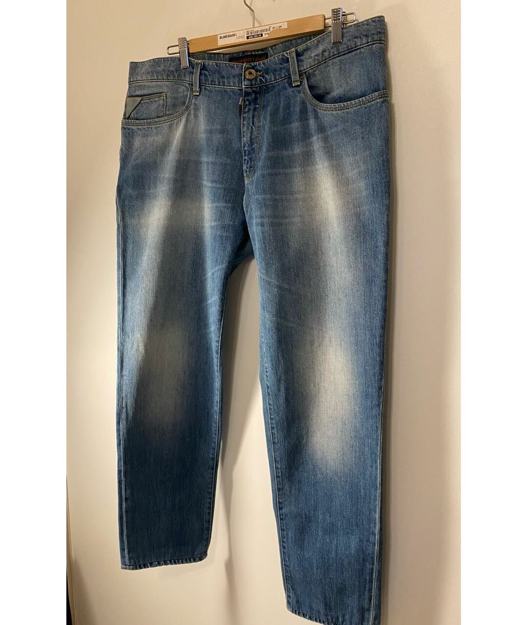 TRUSSARDI JEANS Голубые хлопковые прямые джинсы, фото 5