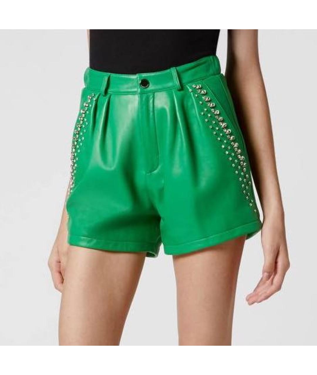 PHILIPP PLEIN Зеленые кожаные шорты, фото 9