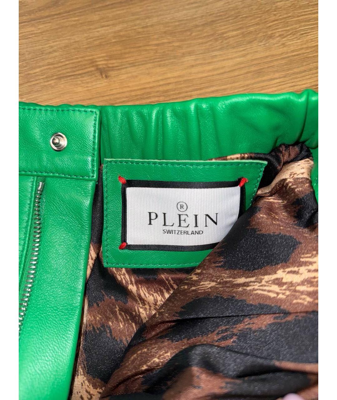 PHILIPP PLEIN Зеленые кожаные шорты, фото 4