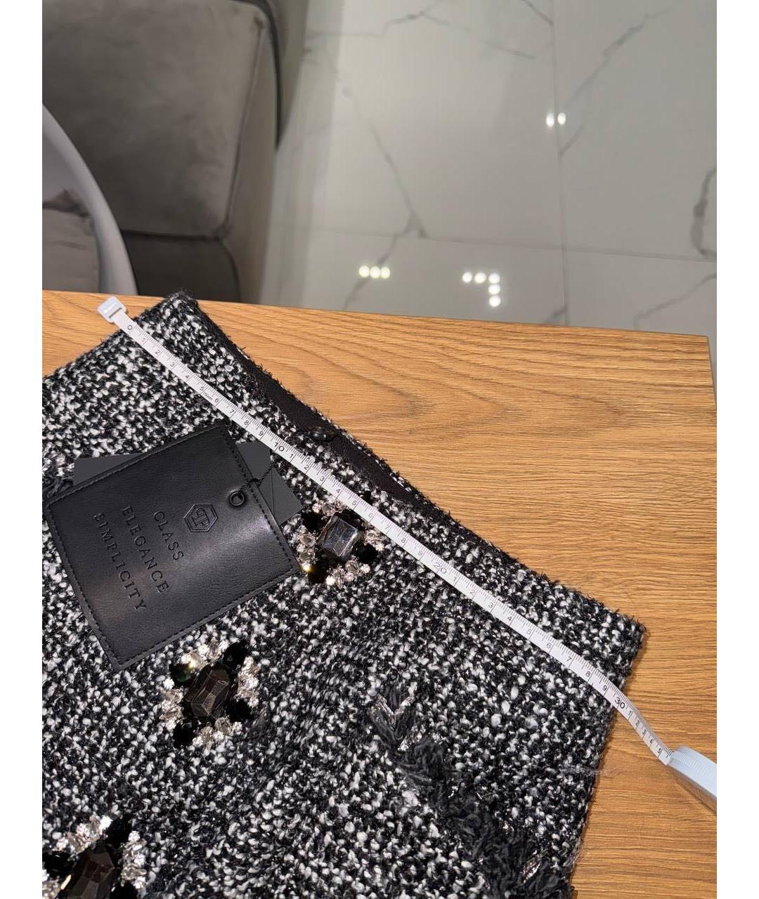PHILIPP PLEIN Антрацитовая твидовая юбка мини, фото 6