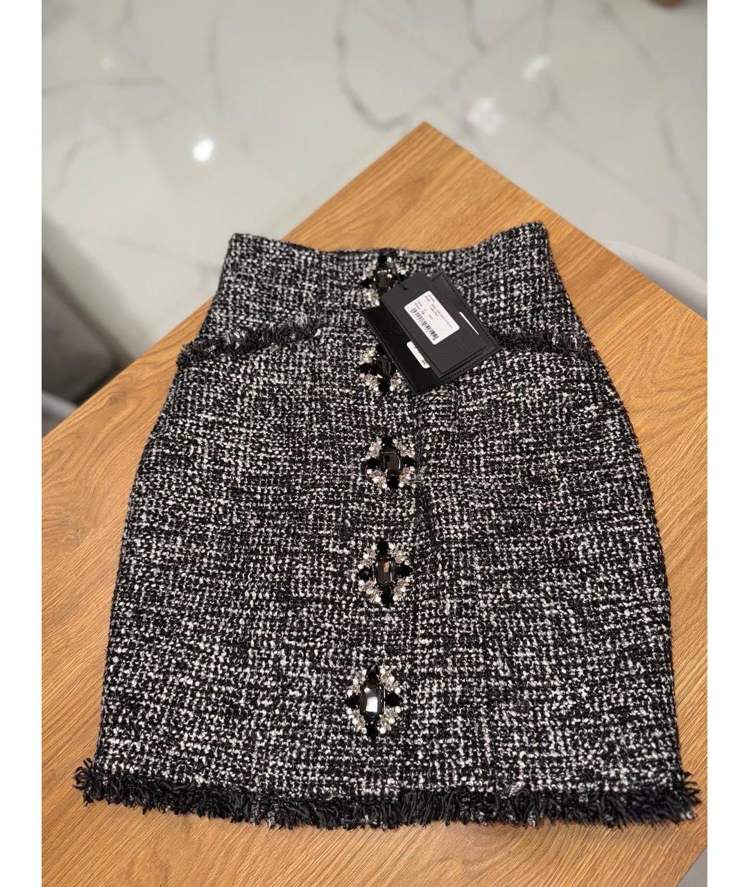 PHILIPP PLEIN Антрацитовая твидовая юбка мини, фото 2