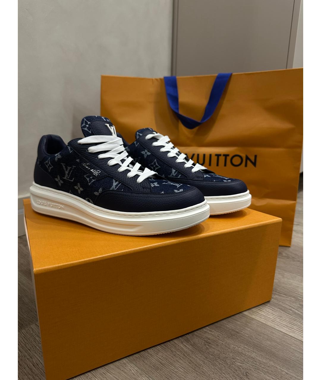 LOUIS VUITTON Синие текстильные низкие кроссовки / кеды, фото 4