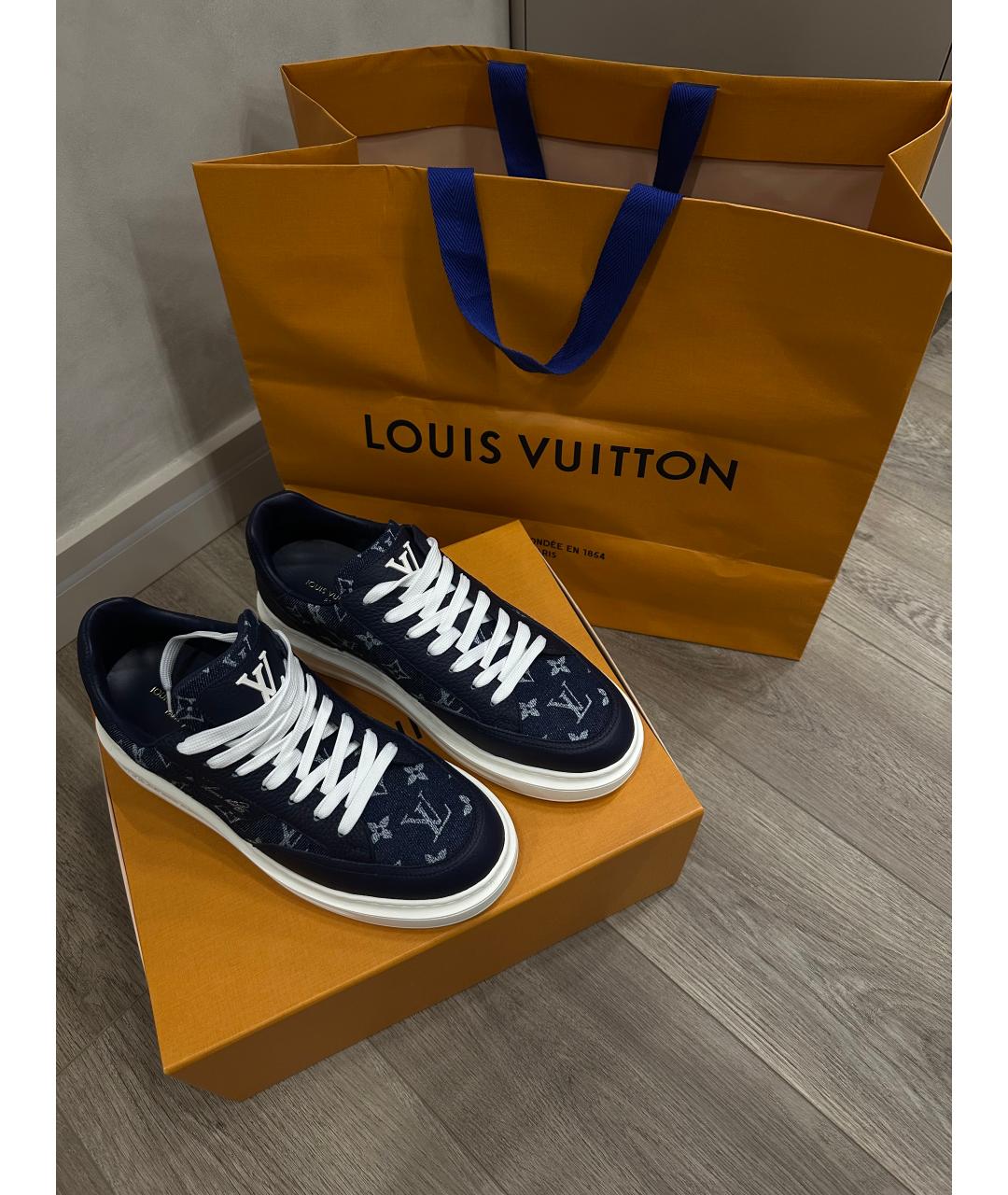 LOUIS VUITTON Синие текстильные низкие кроссовки / кеды, фото 2