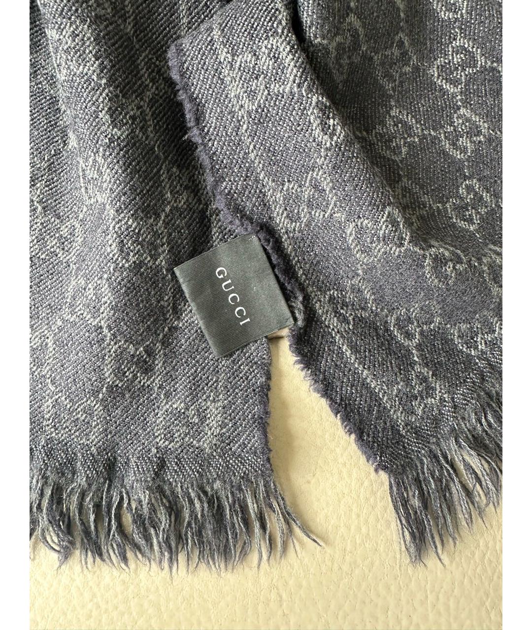 GUCCI Темно-синий шерстяной шарф, фото 4