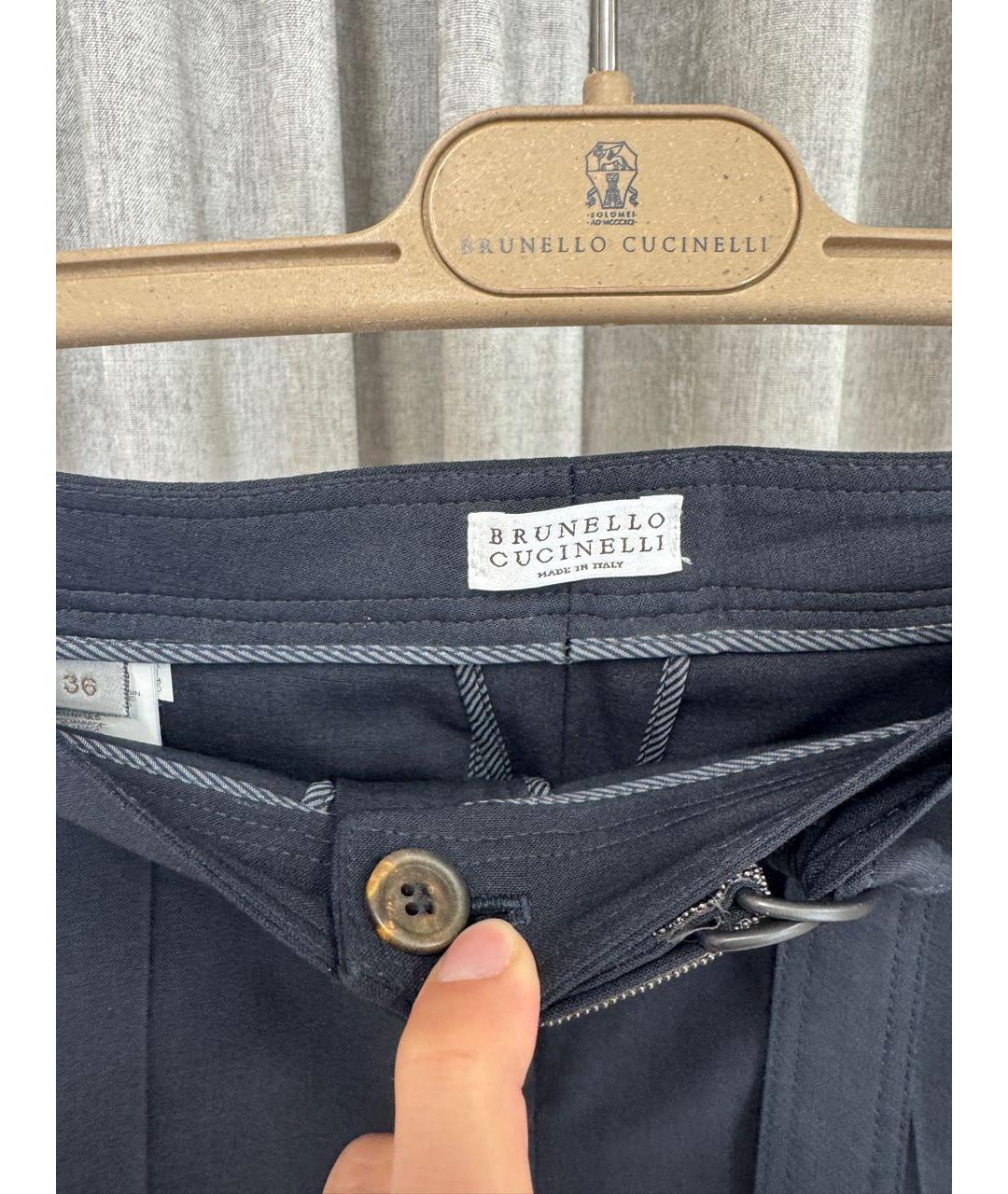 BRUNELLO CUCINELLI Темно-синие шерстяные брюки узкие, фото 3