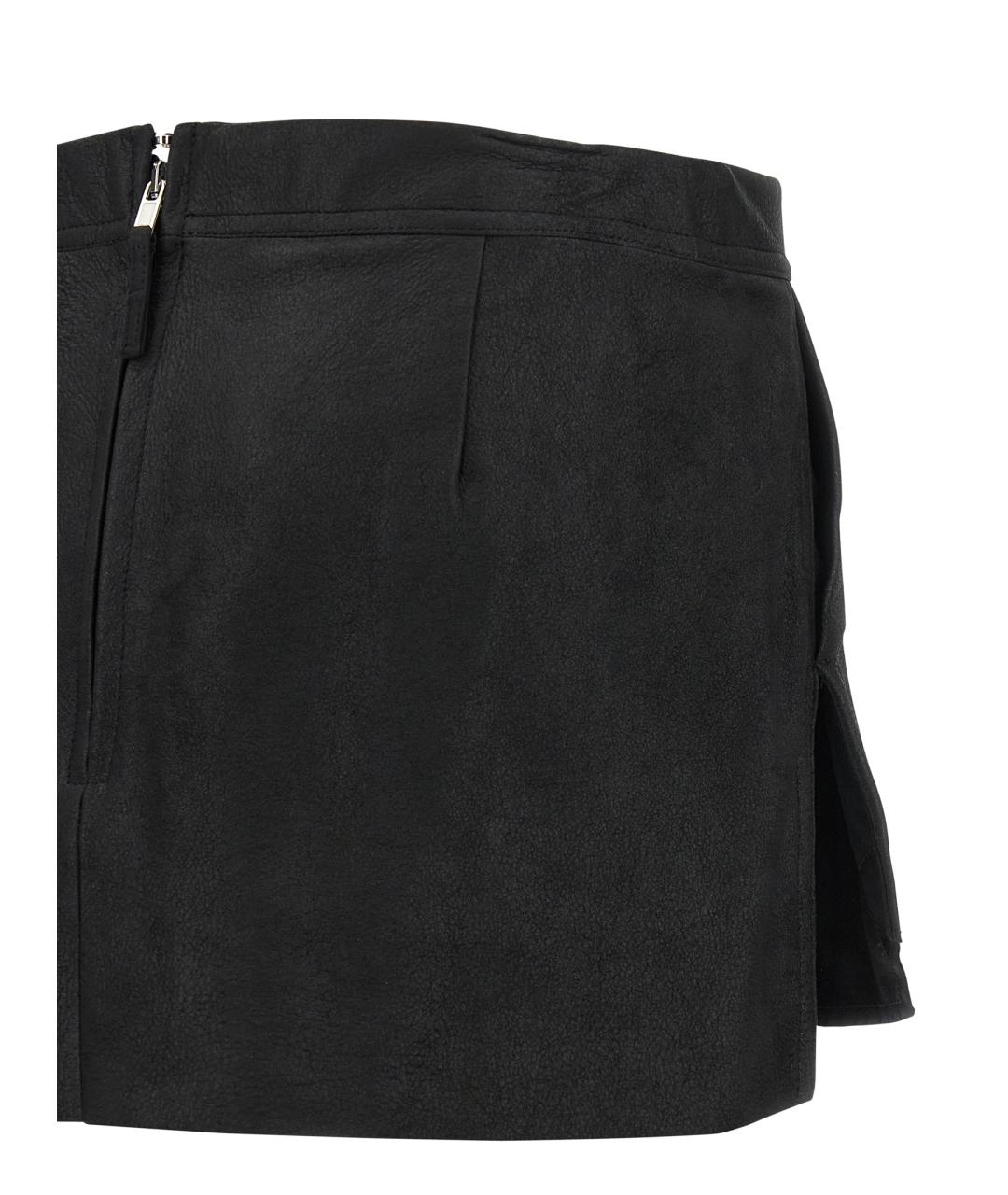 RICK OWENS Черная кожаная юбка мини, фото 4