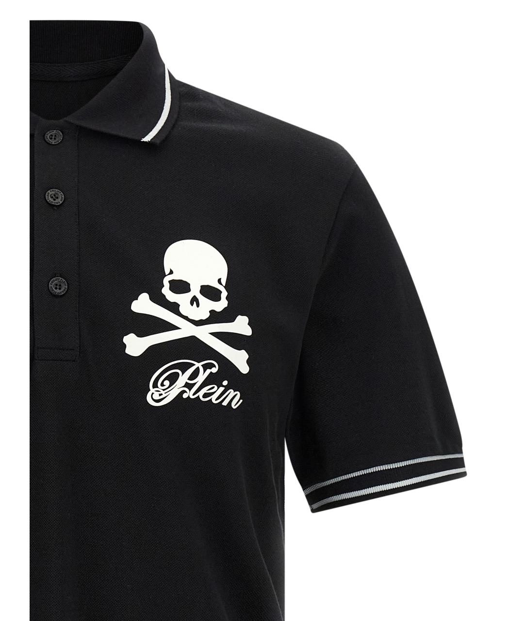 PHILIPP PLEIN Черное хлопковое поло с коротким рукавом, фото 3