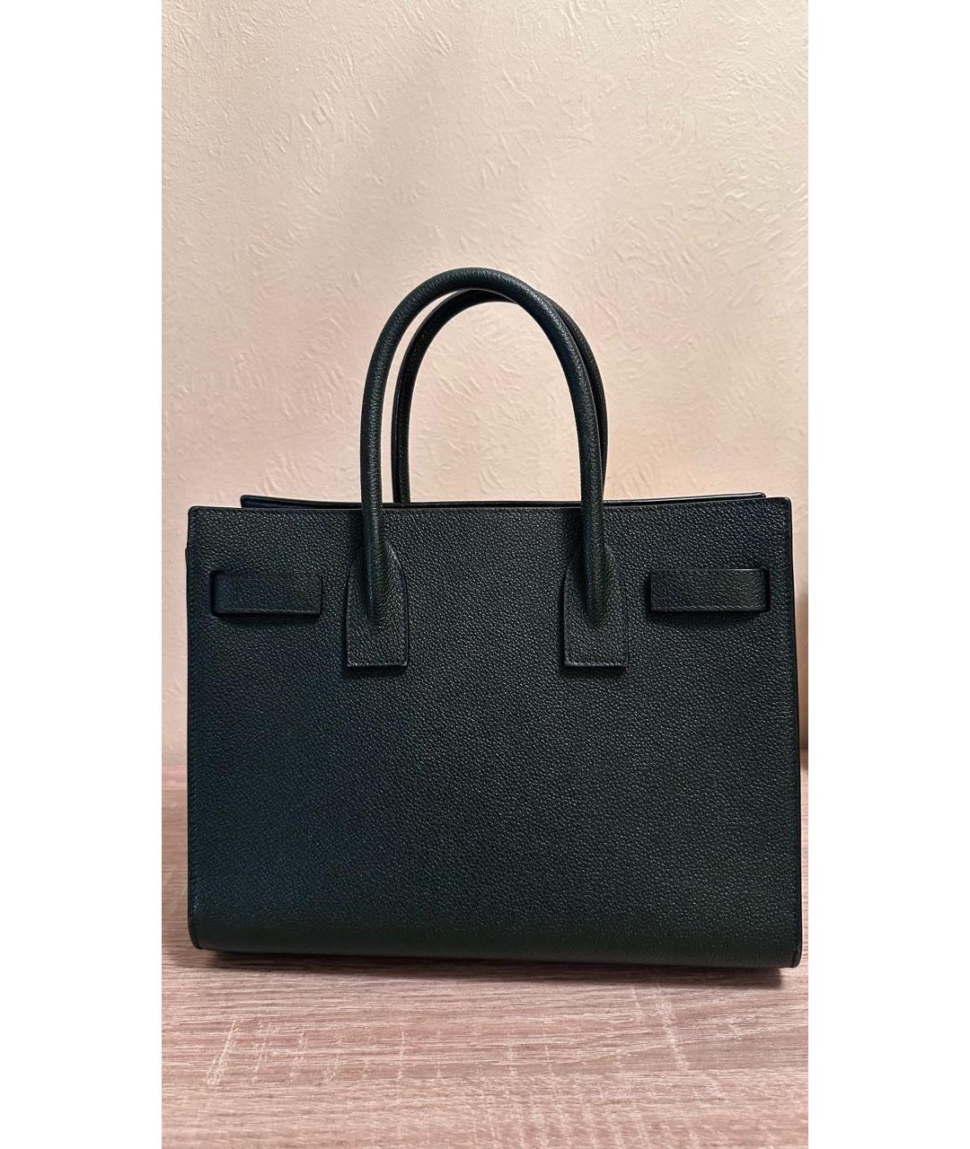 SAINT LAURENT Зеленая кожаная сумка с короткими ручками, фото 3