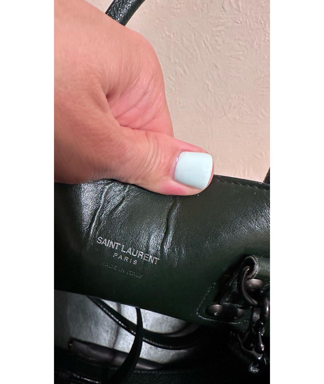 SAINT LAURENT Зеленая кожаная сумка с короткими ручками, фото 6