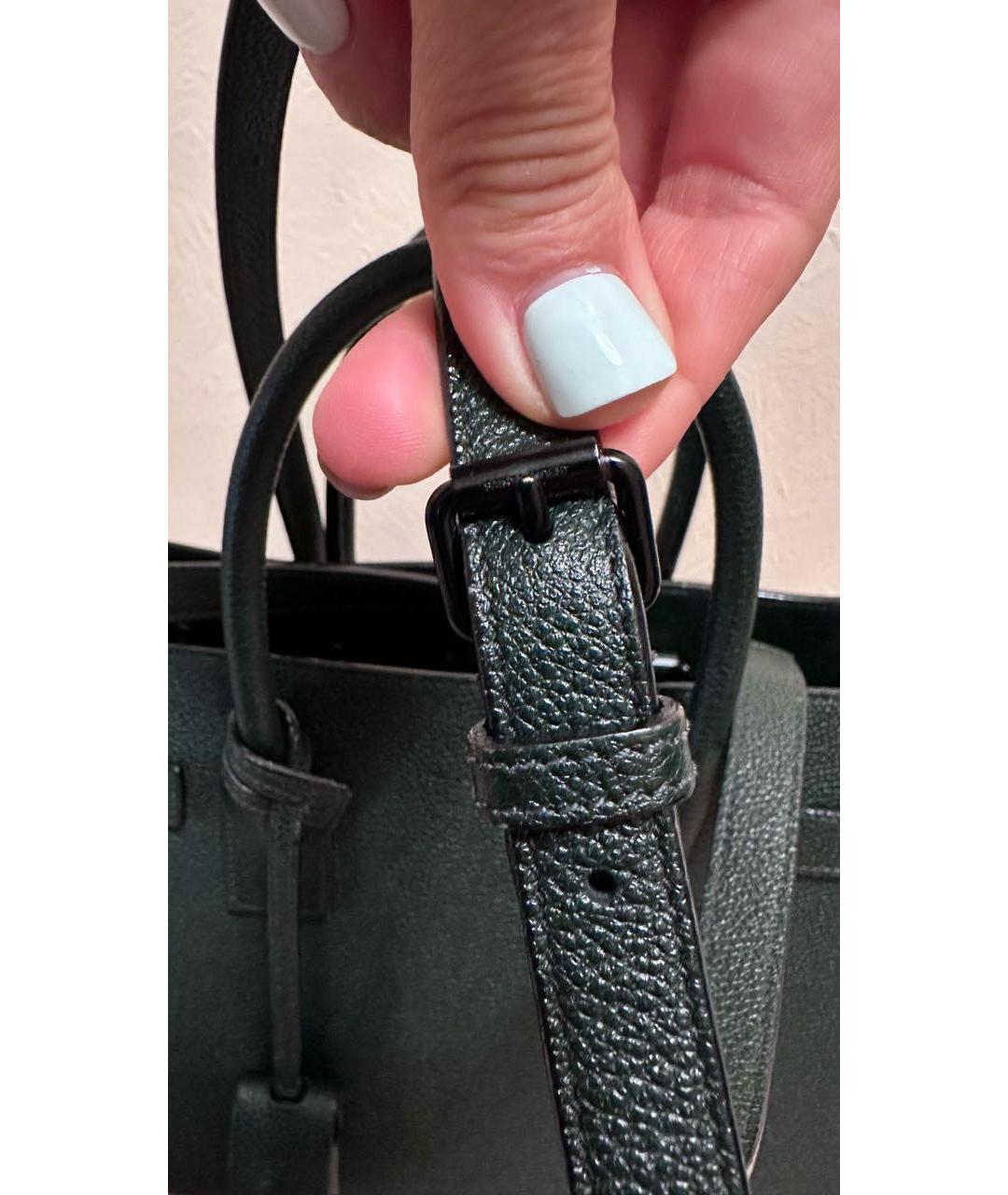 SAINT LAURENT Зеленая кожаная сумка с короткими ручками, фото 4