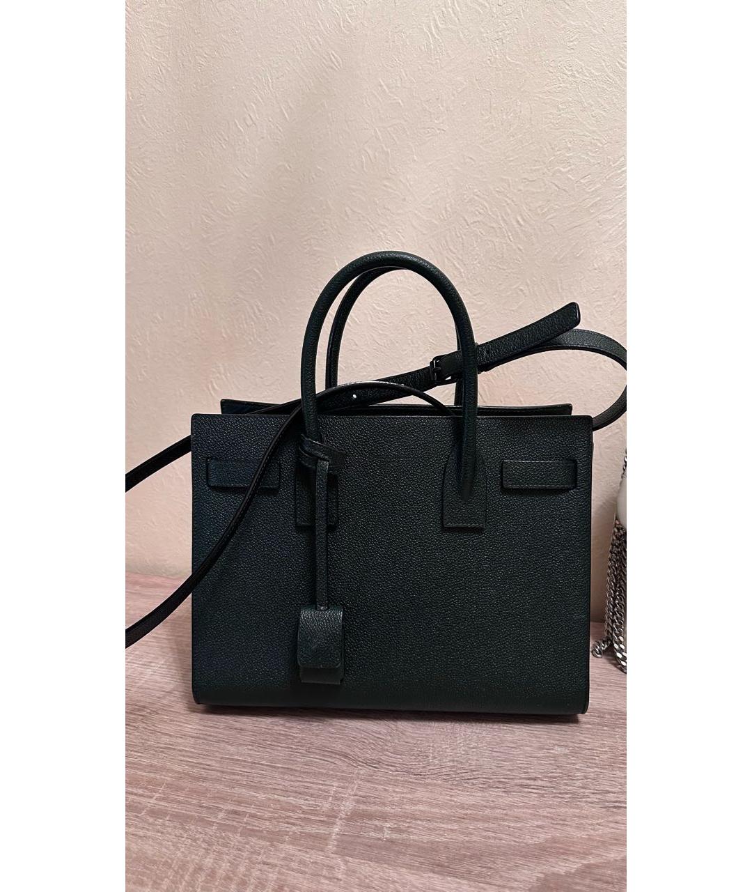 SAINT LAURENT Зеленая кожаная сумка с короткими ручками, фото 8