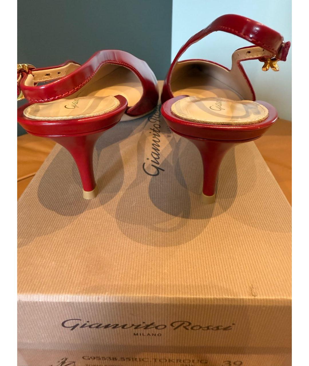 GIANVITO ROSSI Бордовые кожаные лодочки на низком каблуке, фото 4