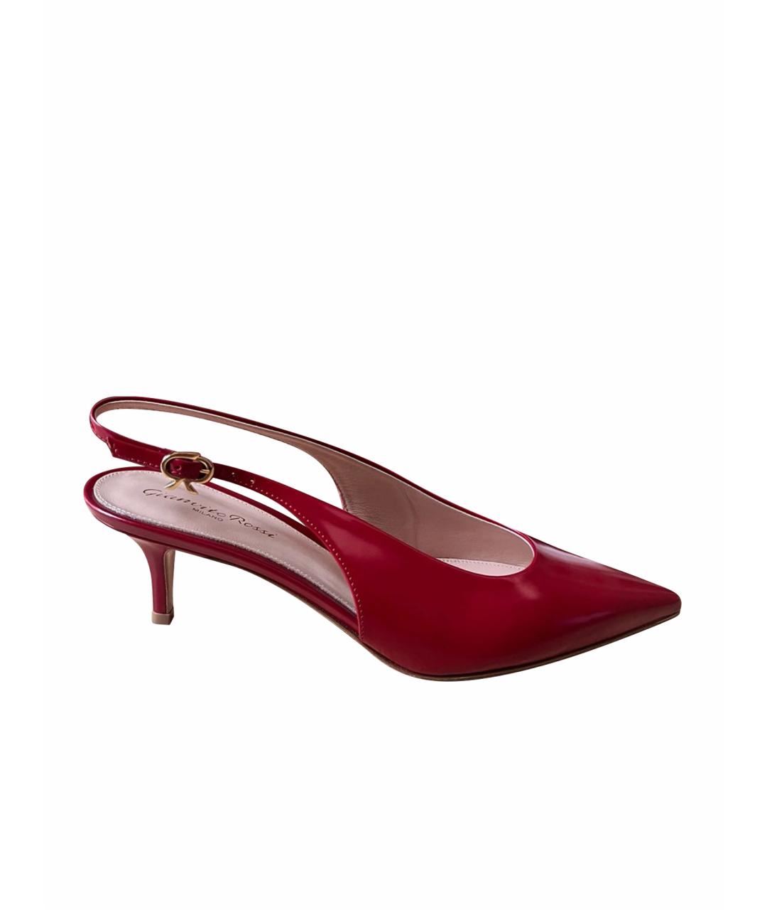 GIANVITO ROSSI Бордовые кожаные лодочки на низком каблуке, фото 1