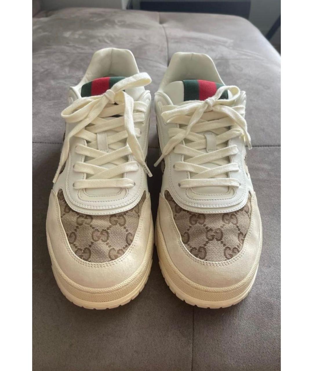 GUCCI Бежевые текстильные низкие кроссовки / кеды, фото 2