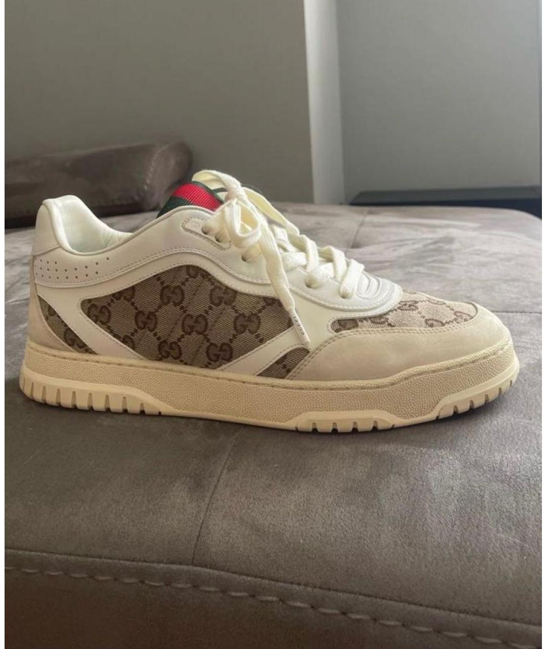 GUCCI Бежевые текстильные низкие кроссовки / кеды, фото 4