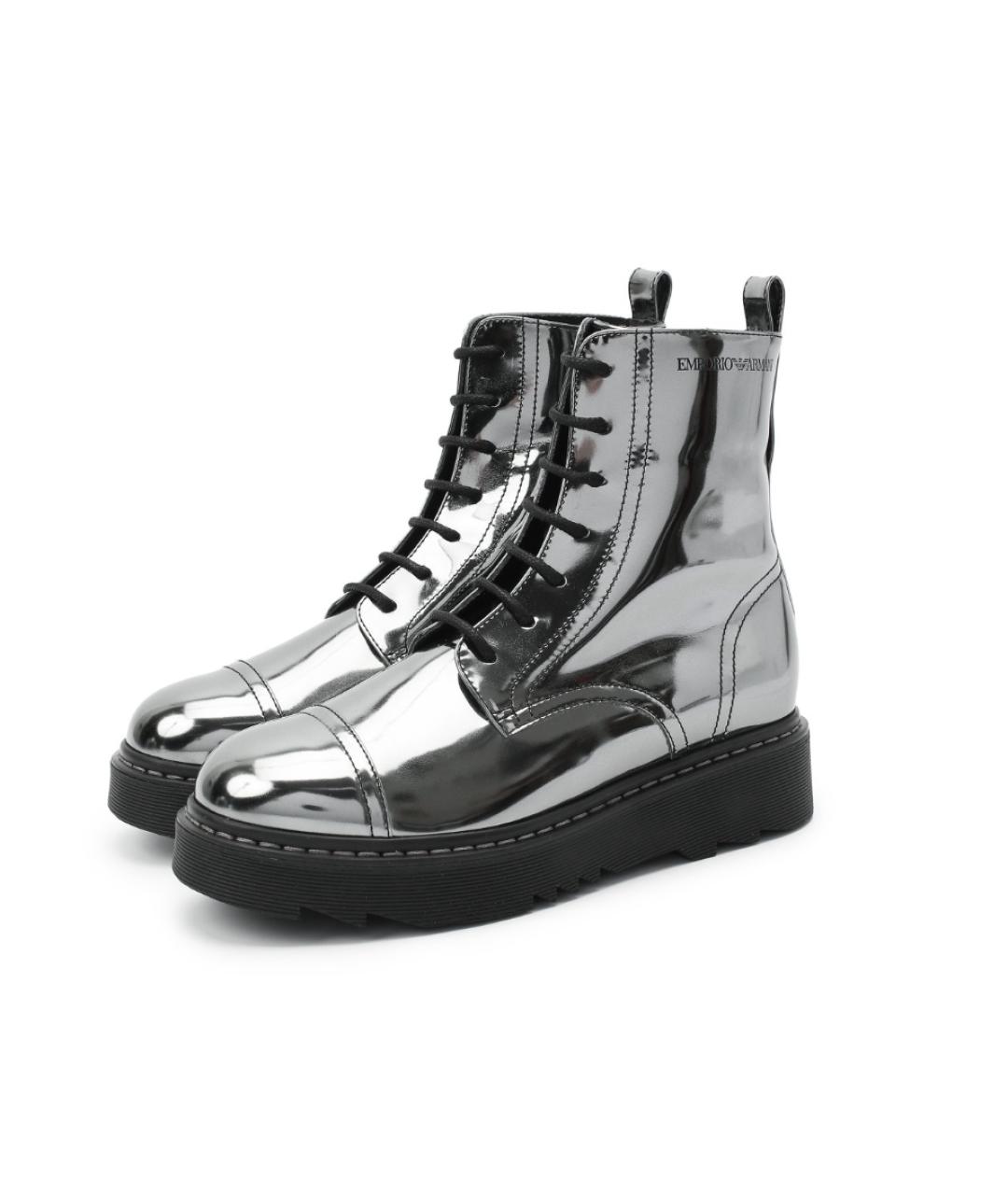 EMPORIO ARMANI Серебряные ботинки из лакированной кожи, фото 7