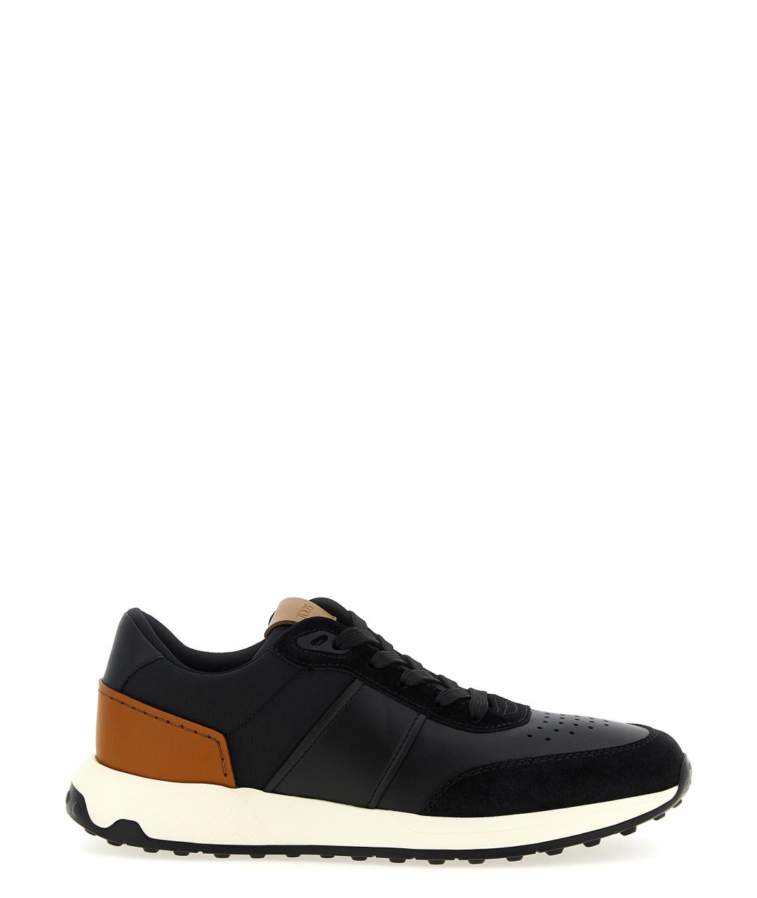 TOD'S Черные кожаные низкие кроссовки / кеды, фото 1