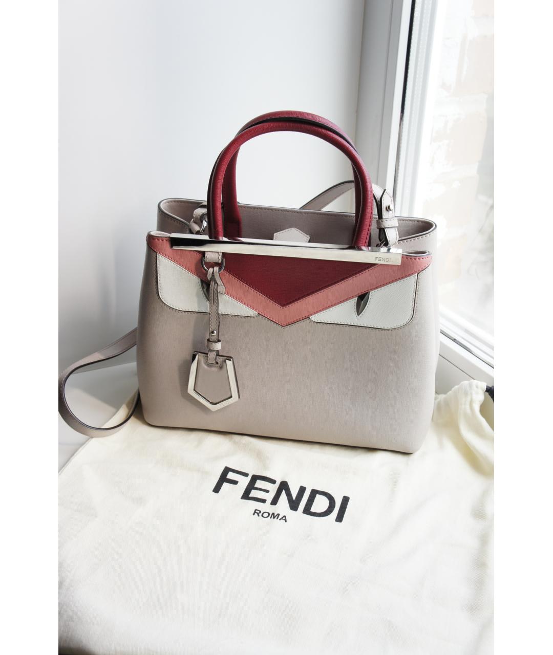FENDI Серая кожаная сумка тоут, фото 6