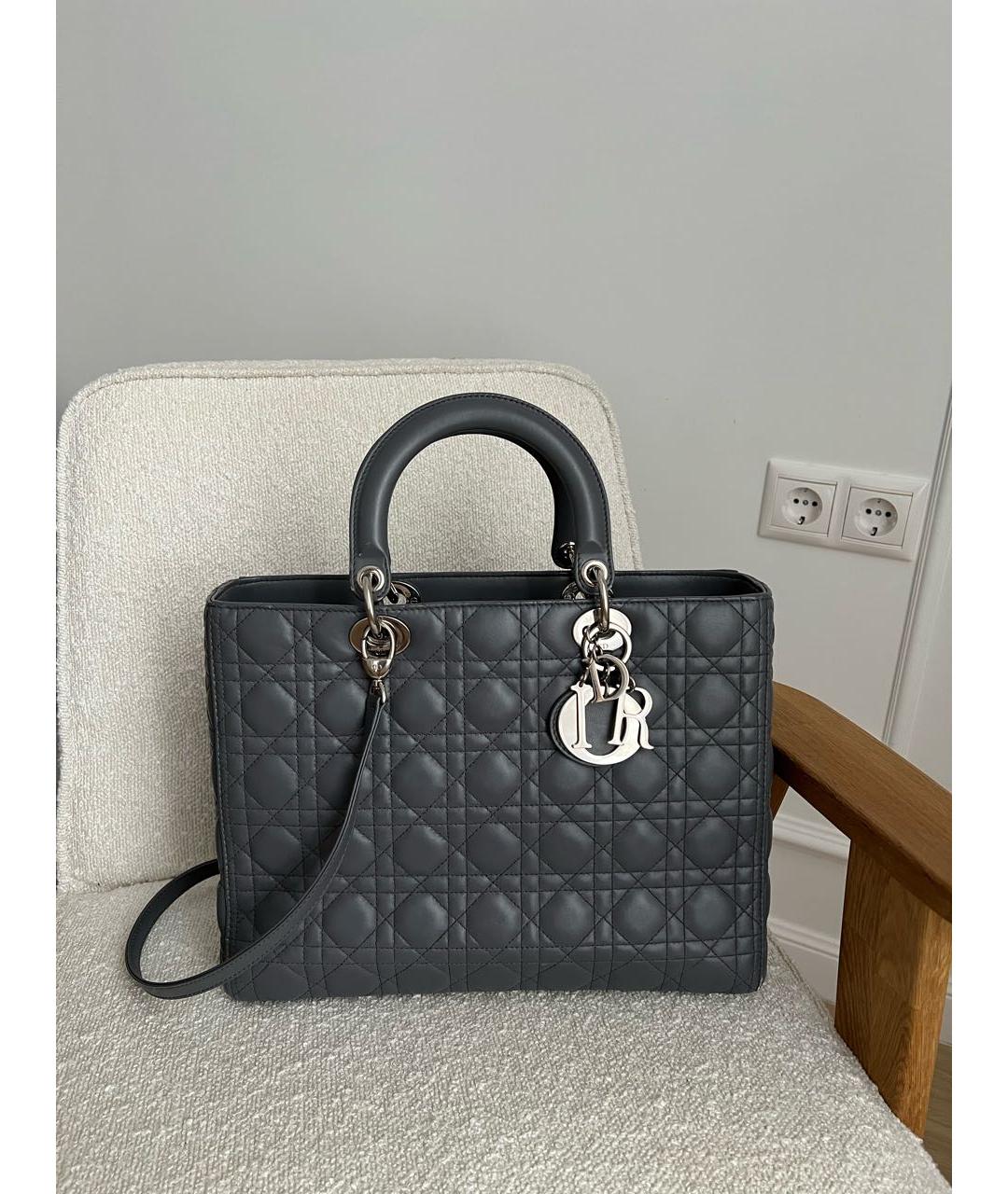 CHRISTIAN DIOR Серая кожаная сумка с короткими ручками, фото 6